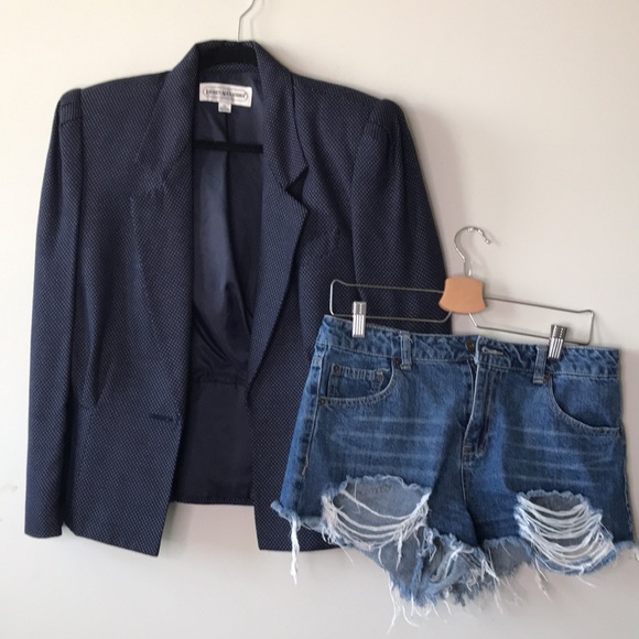 Vintage Polka Dot Peplum Blazer with Shoulder Pads - Picture 2 of 16